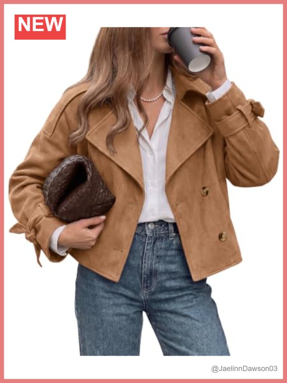 Faux Suede Double Breasted Trench Coat Cropped Jacket